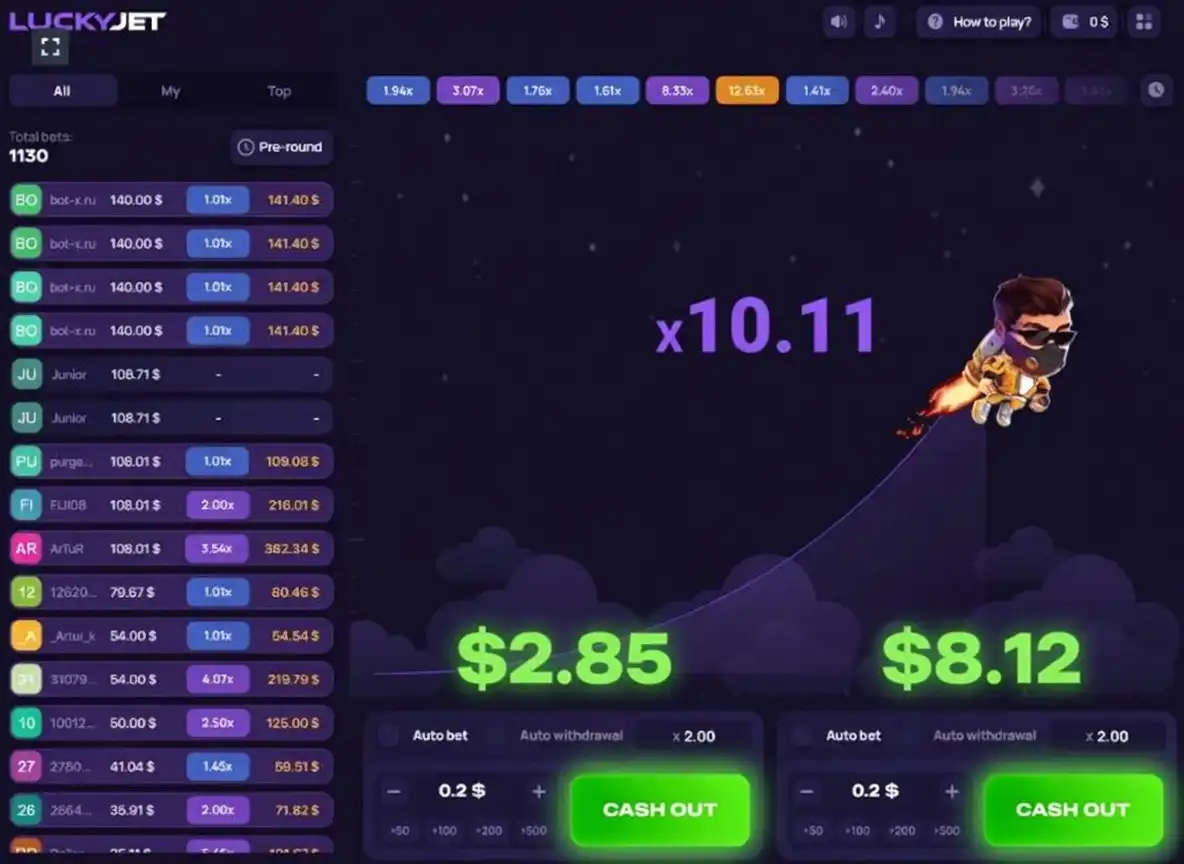 Lucky Jet gameplay showing multiplier and cash out button